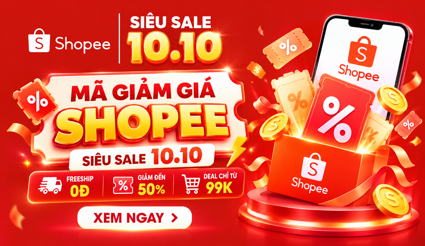 Ngày hội siêu rẻ 10.10 – Đồng giá 1.000đ – Voucher giảm 50% – Freeship